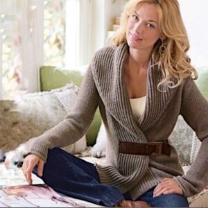 SOFT SURROUNDINGS Country Weekend Sweater Womens XS Brown Wool Knit Belted Boho